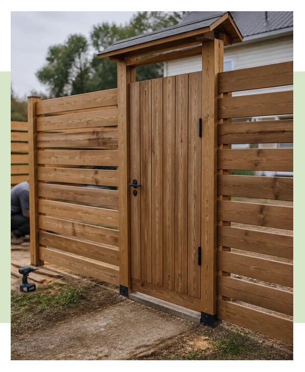Установка деревянного забора с калиткой под ключ в Темрюке